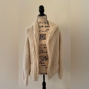 Olga Fisch Handmade in Ecuador Alpaca Hooded Zip Front Sweater Ivory Sz L NWOT